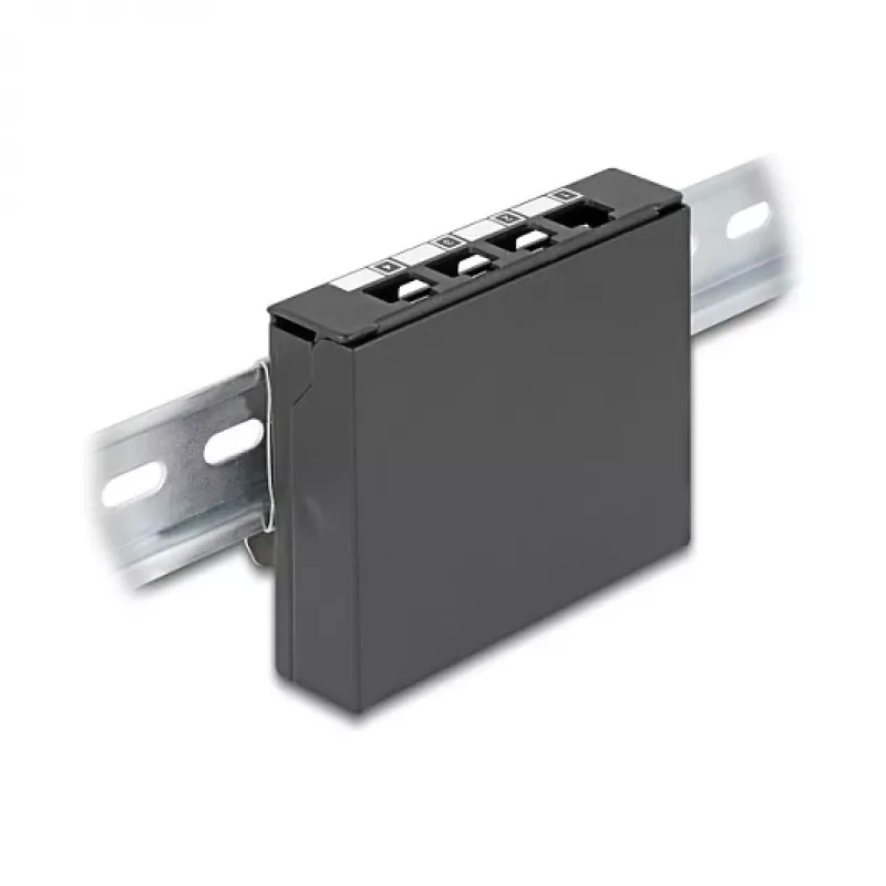 DELOCK Blank Panel 4-port for Keystone RJ-modules, black, metal – table/wall/DIN-rail mounting