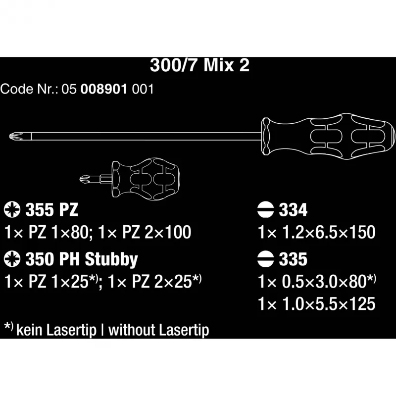 300/7 Mix 2 Screwdriver-Set Kraftform Plus (black/Green, 7-piece, Lasertip)