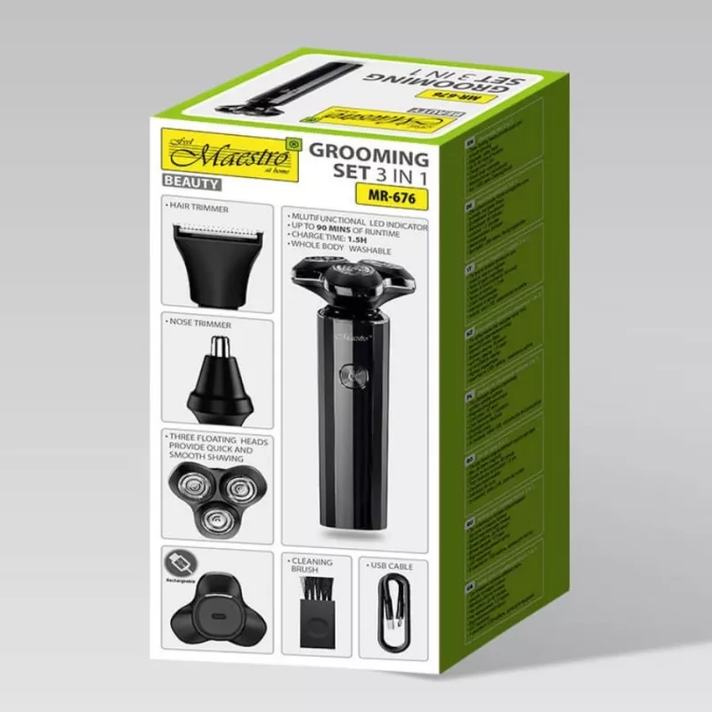 Shaving kit Maestro MR-676 3-in-1 USB rechargeable compact design