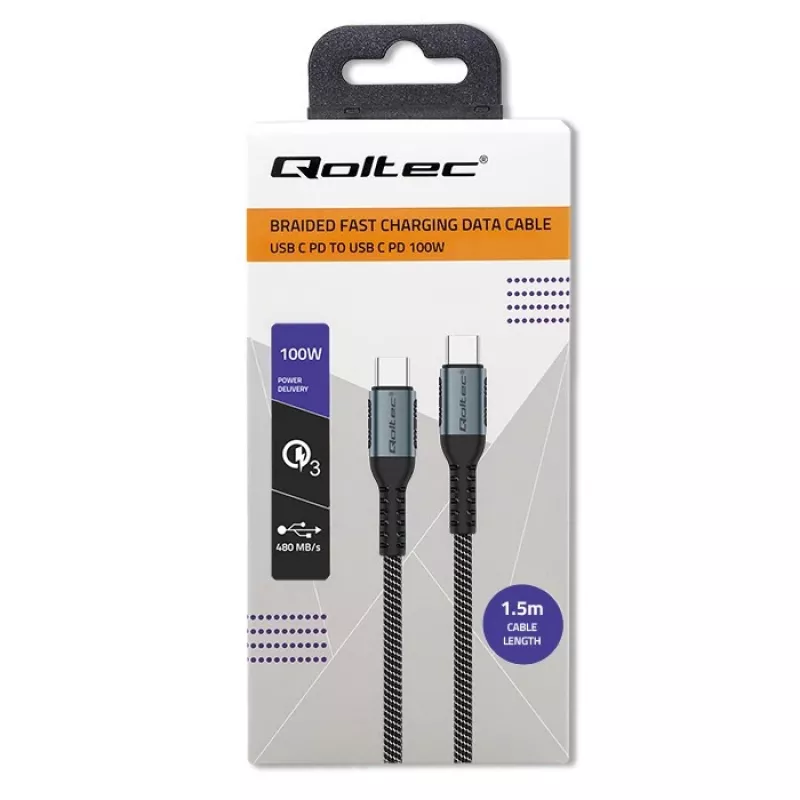 USB Cable Qoltec 52358 1.5m USB C Black USB 2.0 0.48 Gbit/s