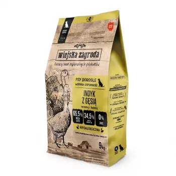 Dry dog food wiejskazagroda Turkey with Goose M 9 kg — adult maintenance, medium breeds, 31% protein, 20% fat, gluten-free