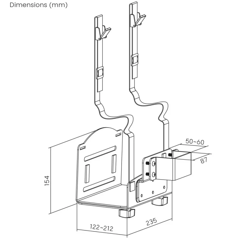 CPU holder MACLEAN MC-116W adjustable height and swivel design for under-desk mounting