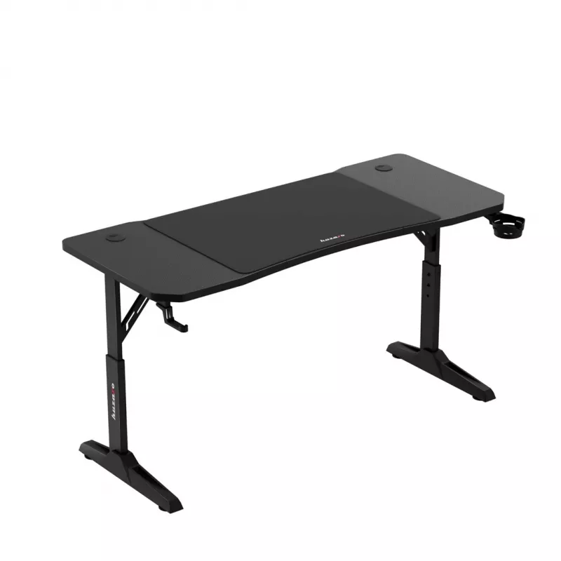 Gaming desk huzaro Hero 3.6 — rectangular 1400×600 mm, height adjustable 560–790 mm, black, H-legs, 15 mm top