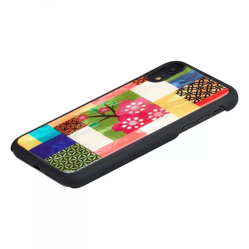 Phone case iKins for iPhone XR — cherry blossom pattern, black