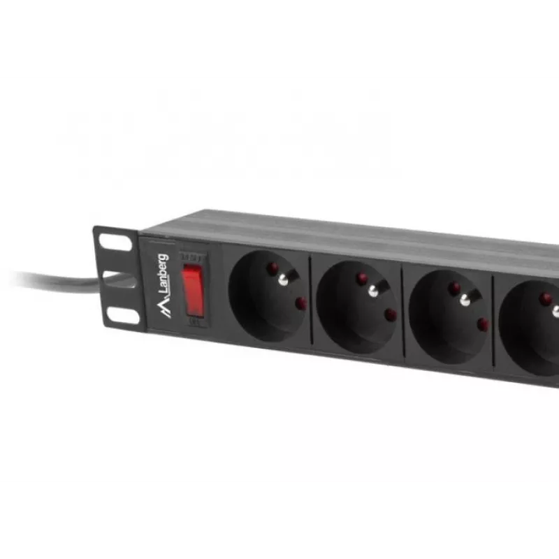 Power Distribution Unit LANBERG PDU-09E-0300-BK — 9x Type E outlets, 16 A, 220–250 V, 3 m cable, 1U rack, 19 inch