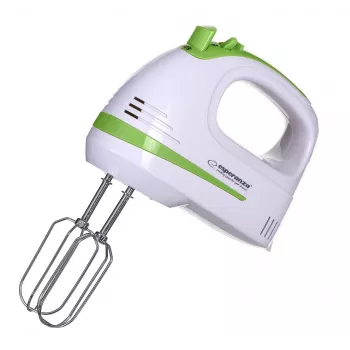 Hand mixer ESPERANZA EKM011 — 400 W, 5 speeds, turbo, dough hooks and beaters, 220–240 V, white/light green