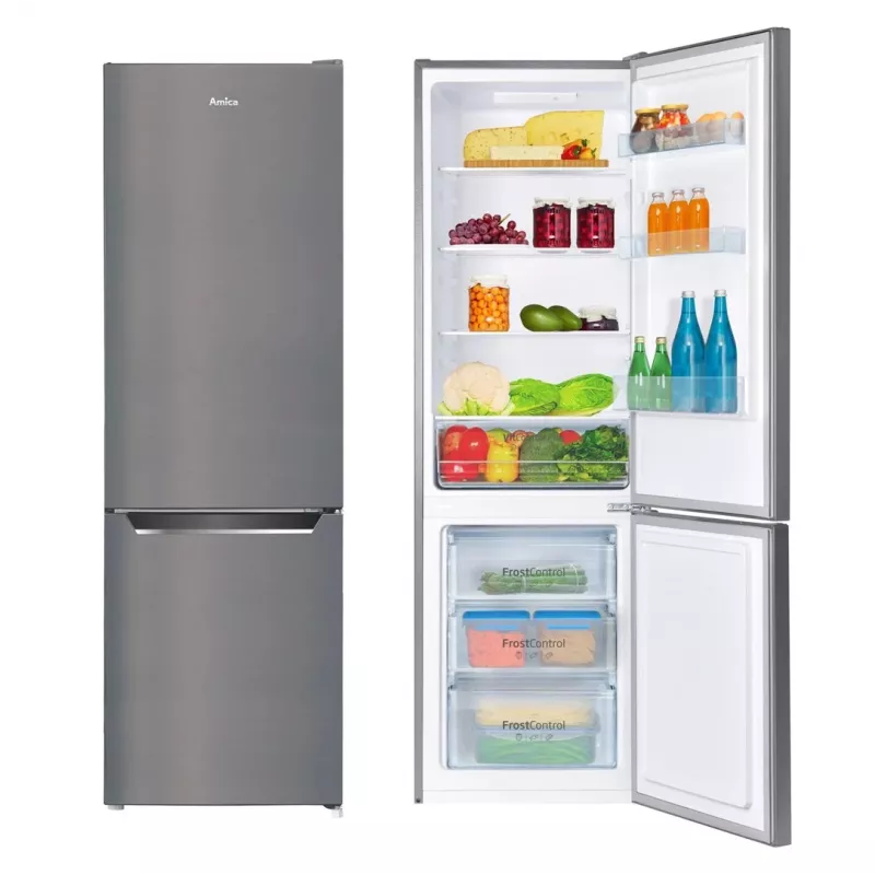 Fridge-freezer AMICA FK2525.4UNTX(E) freestanding 250L, silver, bottom freezer, R600a