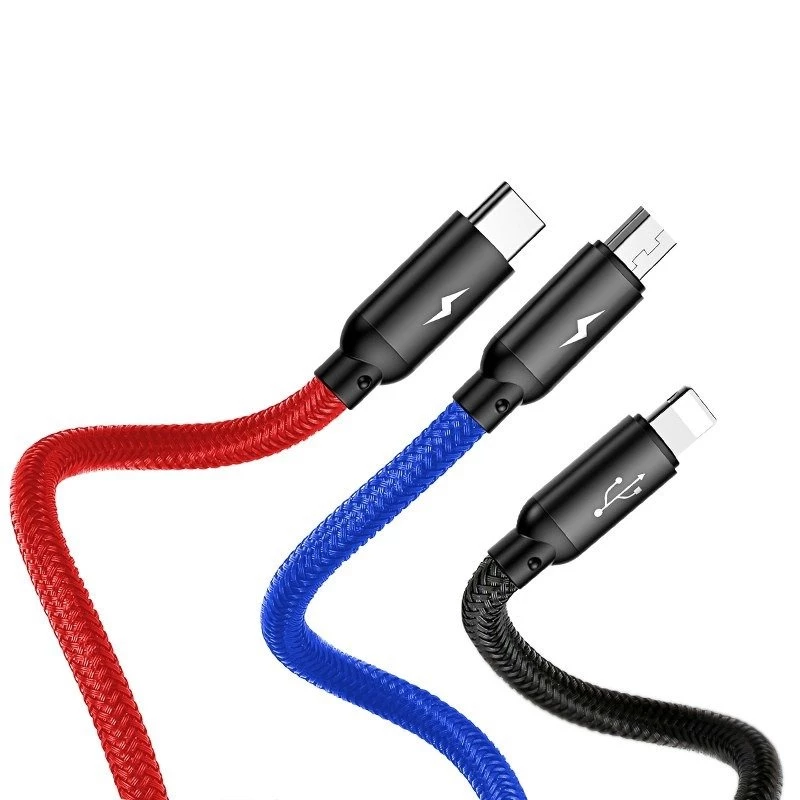 BASEUS Colorfone CAMLT-BSY01 USB cable 1.2 m USB A 3 x USB C Black, Red, Blue