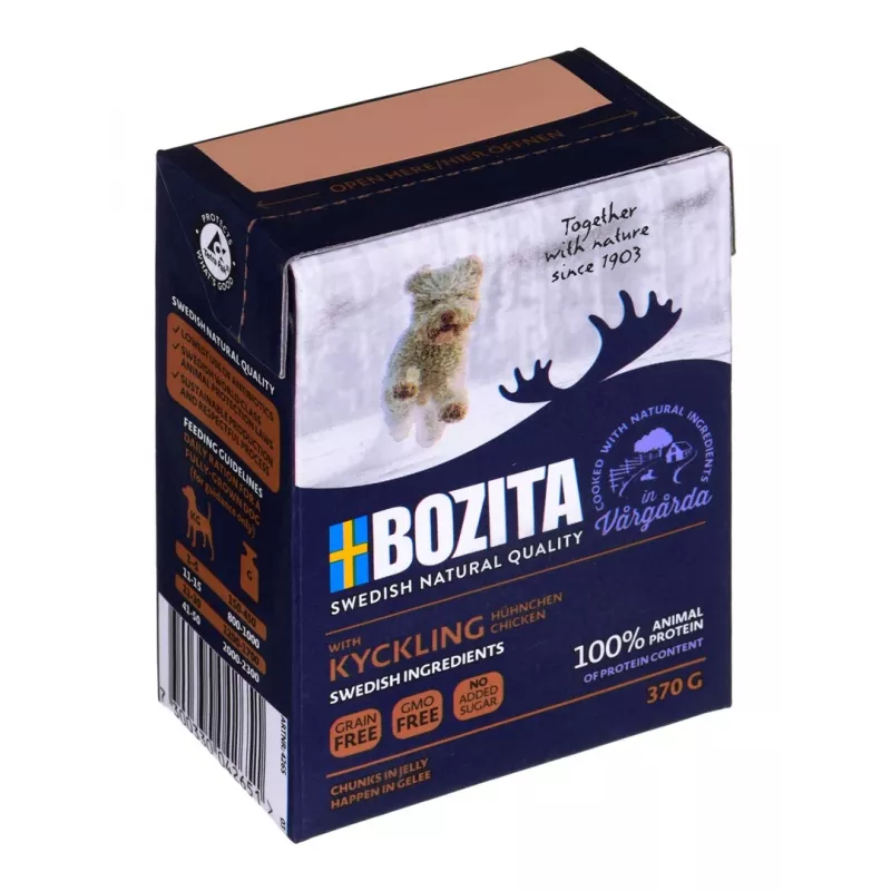 Wet dog food BOZITA WITH CHICKEN — Chunks in jelly, 370 g, adult dogs, gluten- and soy-free