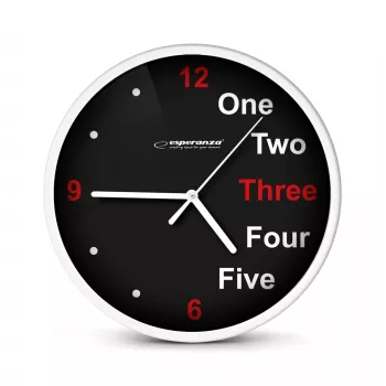 Wall clock ESPERANZA EHC014W Prague White — analog, round, silent sweep, 20 cm diameter, 34 mm depth, glass/plastic frame, AA battery