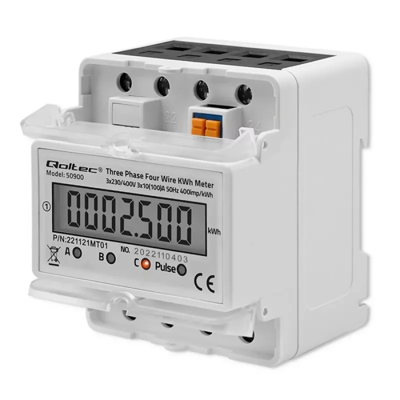 Three-phase electronic energy meter QOLTEC 50900 400V LCD 4P