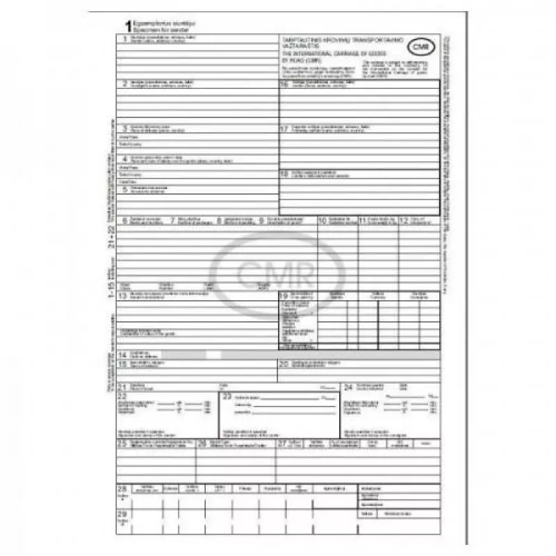 CMR Waybill Forms, A4, 4x10, Bilingual, No Numbering