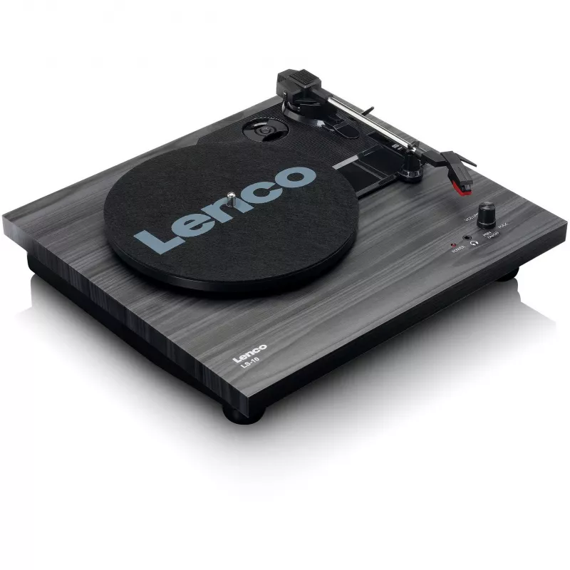 Belt-drive audio turntable Lenco LS-10 Black with built-in speakers, 33/45 RPM, RCA out, headphone jack