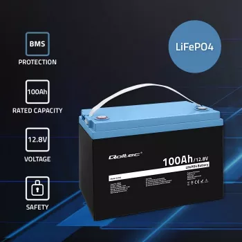 Qoltec 53705 Lithium Iron Phosphate Battery 100 Ah 12.8 V