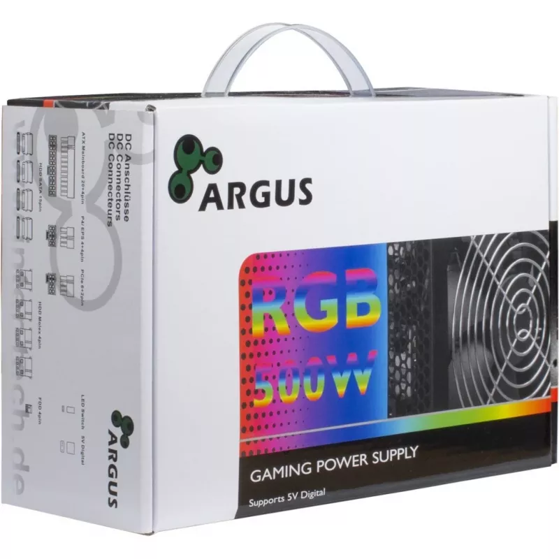Inter-Tech Argus RGB-500W II - 500 W - 100 - 240 V - 50/60 Hz - 8 - 4 A - Active - Overload - Overvoltage - Short Circuit (88882192)