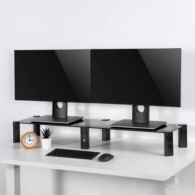 Monitor Stand MACLEAN MC-936 dual-arm, max load 20 kg, tempered glass base