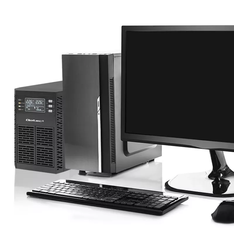 Qoltec Uninterruptible Power Supply (UPS) | 1kVA | 1000W | Power Factor 1.0 | LCD | EPO | USB | Online
