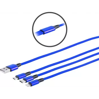 USB 3in1 Charging Cable ShiverPeaks 14-50071 — Micro B, USB-C 8-pin, 1.2 m, Blue