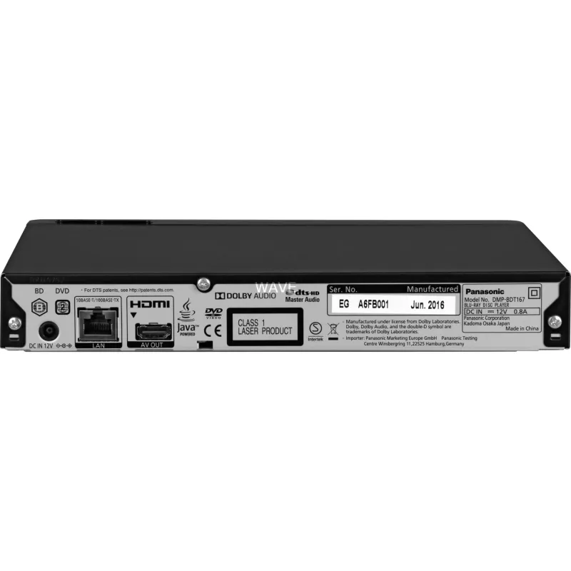 Panasonic Blu-ray Disc Player DMP-BDT167EG Xvid, MKV, MP4, FLAC, MP3, AAC, ALAC, DSD Wi-Fi USB connectivity