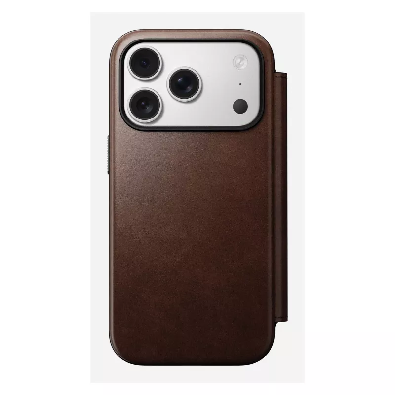 Mobile phone cover Nomad Modern Leather Folio for iPhone 17 Pro, leather/aluminium, 16 cm (6.3 inch) brown, 4 card pockets