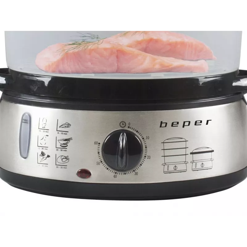 Steam Cooker Beper BC.250 3 Baskets Countertop 800 W Stainless Steel
