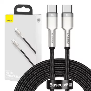 USB‑C to USB‑C cable Baseus Cafule Metal — 2 m, 100W charging, USB 2.0 (480 Mbps), zinc‑plated contacts, black