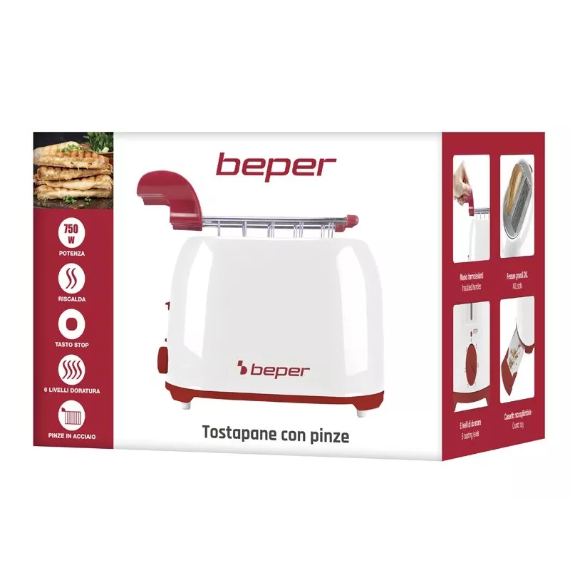 Toaster Beper P101TOS100 2-slice compact design, stainless steel housing, adjustable browning