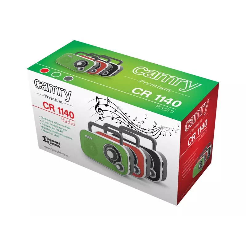 Portable radio Camry CR 1140b — AM/MF, grey, AC or battery power, compact 280×65×113 mm