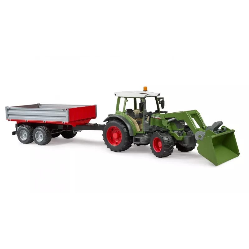 Toy tractor BRUDER Fendt Vario 211 with front loader and side trailer