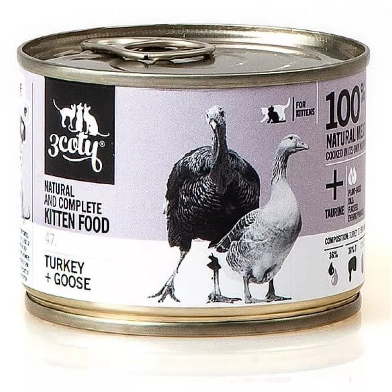 Wet kitten food 3coty TURKEY + GOOSE 180 g — complete wet meal for junior kittens, protein 18%, fat 14%, moisture 64.9%