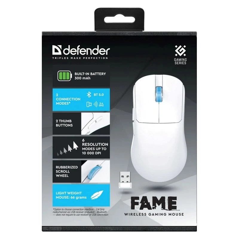 WIRELESS MOUSE DEFENDER FAME GM-516 RF+BT 10000DPI 6P WHITE