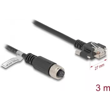 Network Cable DeLOCK M12 Cable A-coded 8 pin female to RJ45 plug Cat.5e 3 m black