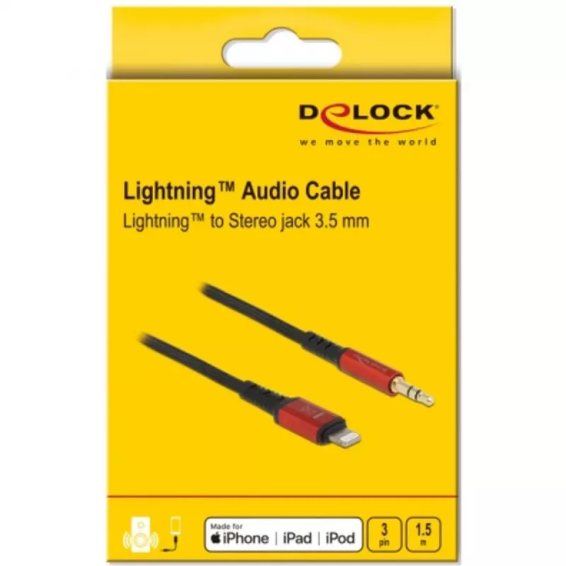 Audio Cable DeLOCK 86587 1.5m 3.5mm Lightning Black
