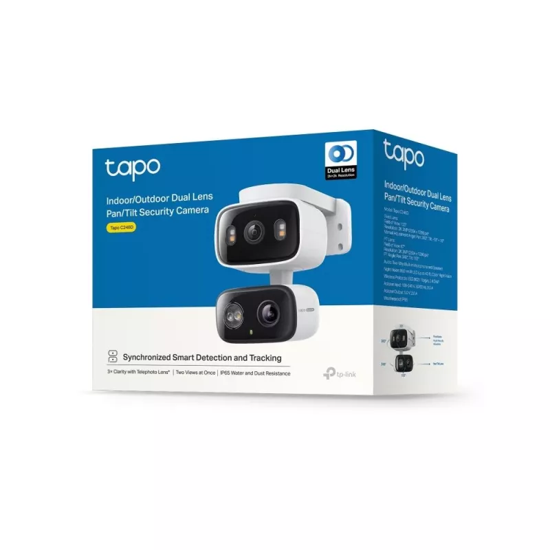 IP security camera TP‑LINK Tapo C246D — 3MP (2304×1296), 2.8 mm, 107.8° FOV, PTZ dual-lens, IP65, Wi‑Fi/Gigabit, microSD up to 512 GB