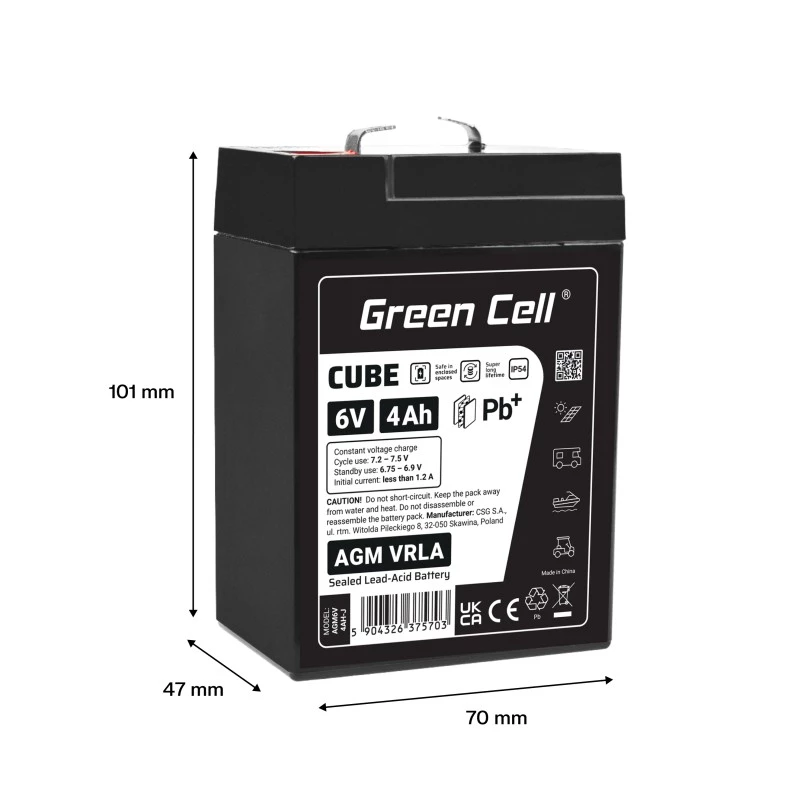 Battery AGM VRLA 6V 4Ah IP54