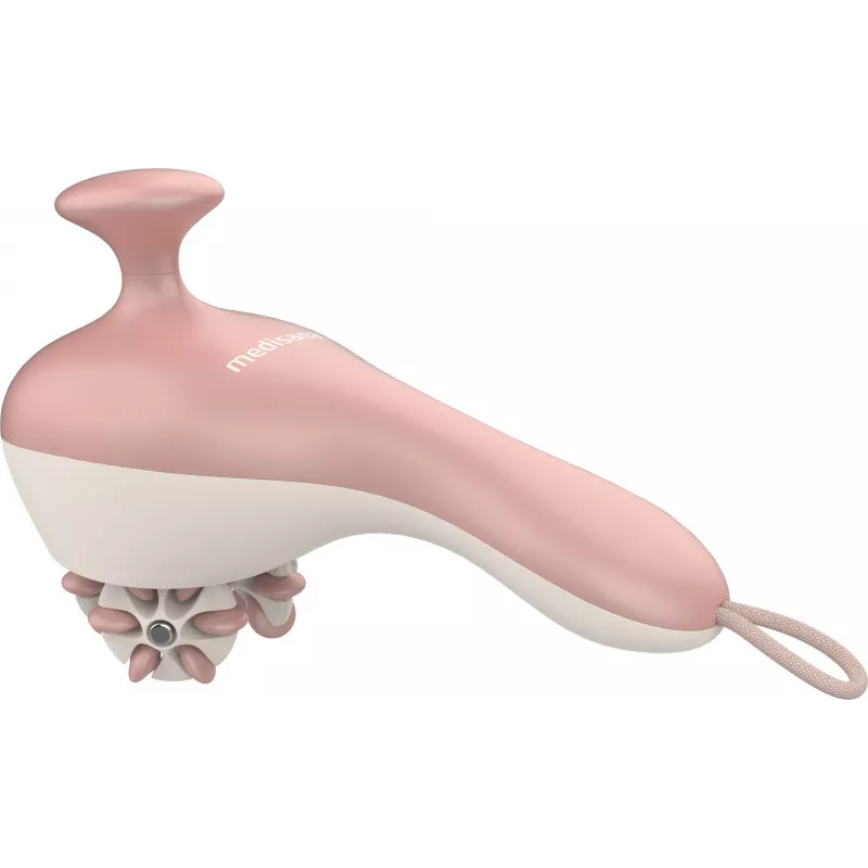Handheld rolling massager Medisana AC 950 — cordless Li‑Ion, 2 power levels, ergonomic handles, 381 g, rose gold/white