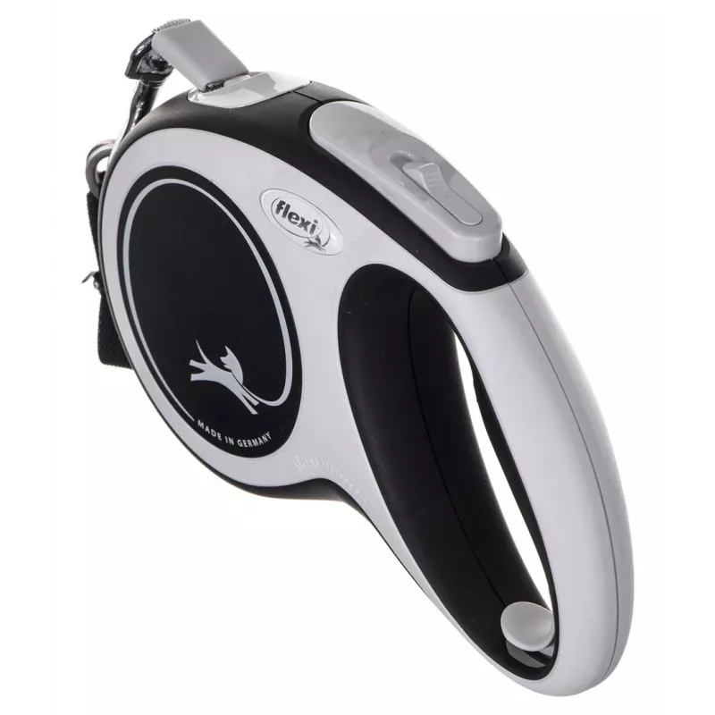 Retractable lead Flexi New Comfort M Tape 5 m Black — retractable tape leash, size M, max load 25 kg, weight 300 g
