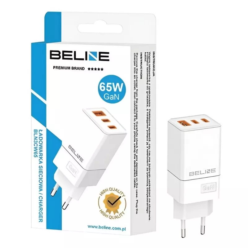 Beline ad. Siec. 2x USB-c 1x USB 65W White/white (only Head) Pd 3.0 Qc
