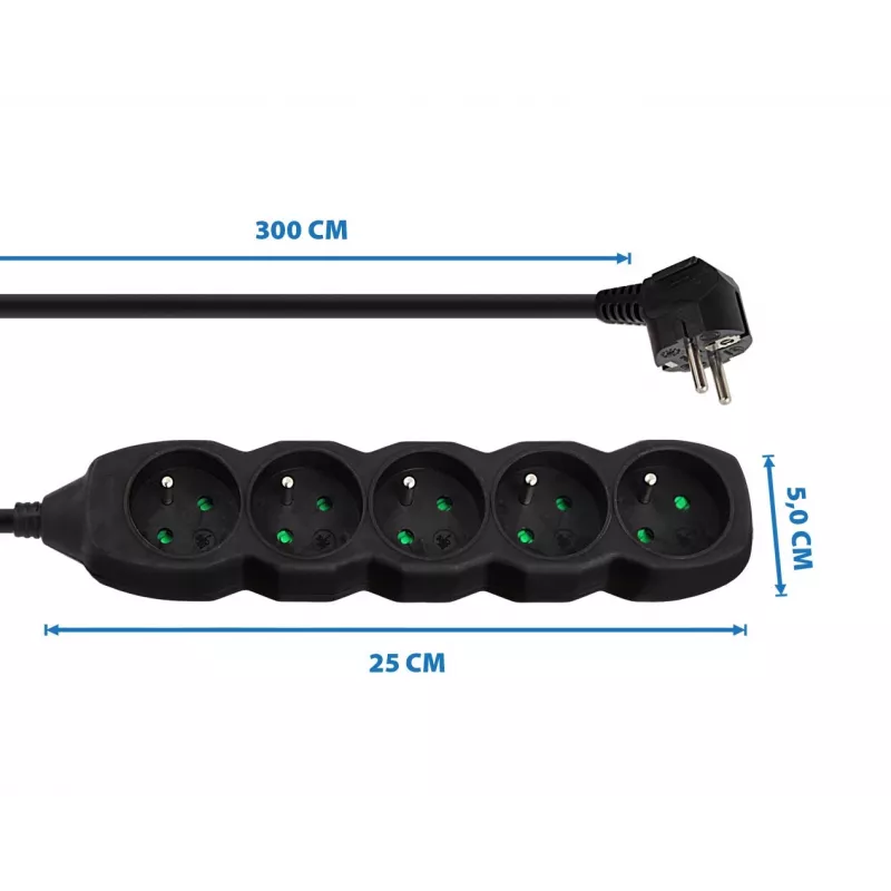 Power strip ESPERANZA ELK208K — 5 sockets, 3 m cable, black