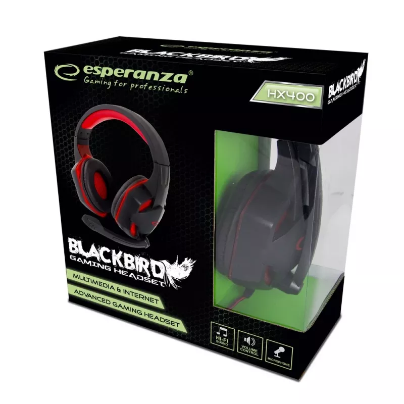 Gaming Headset ESPERANZA BLACKBIRD, Microphone, USB/Jack 3.5mm, Black/Red
