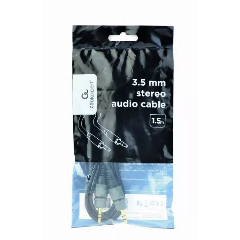 Audio cable Gembird 3.5mm male–male, 1.5 m, gold-plated contacts, black