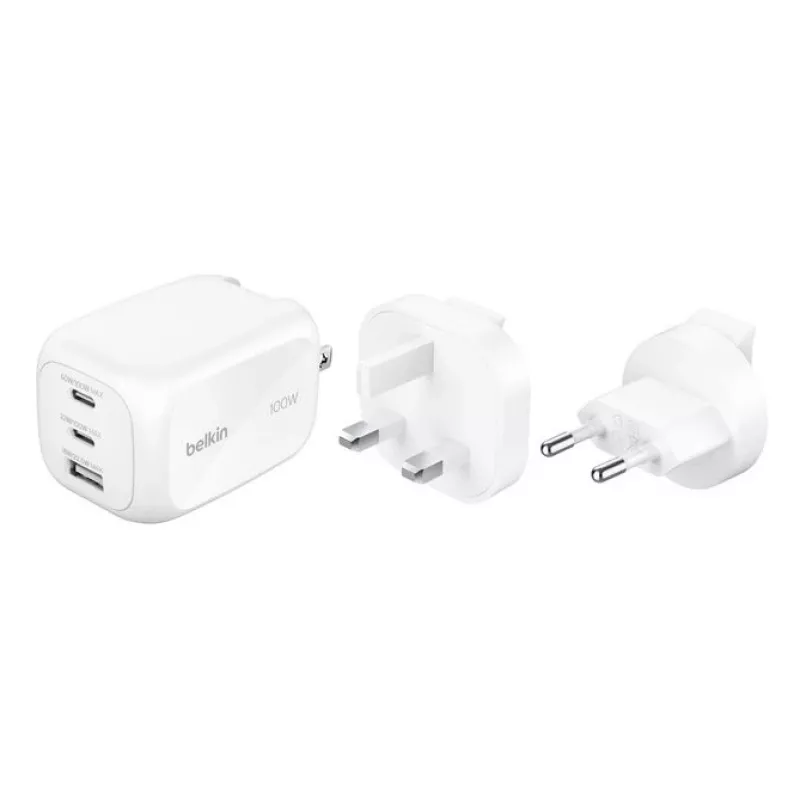 Wall charger Belkin BOOSTCHARGE 100W 2C1A WCH016HQWH with interchangeable plug