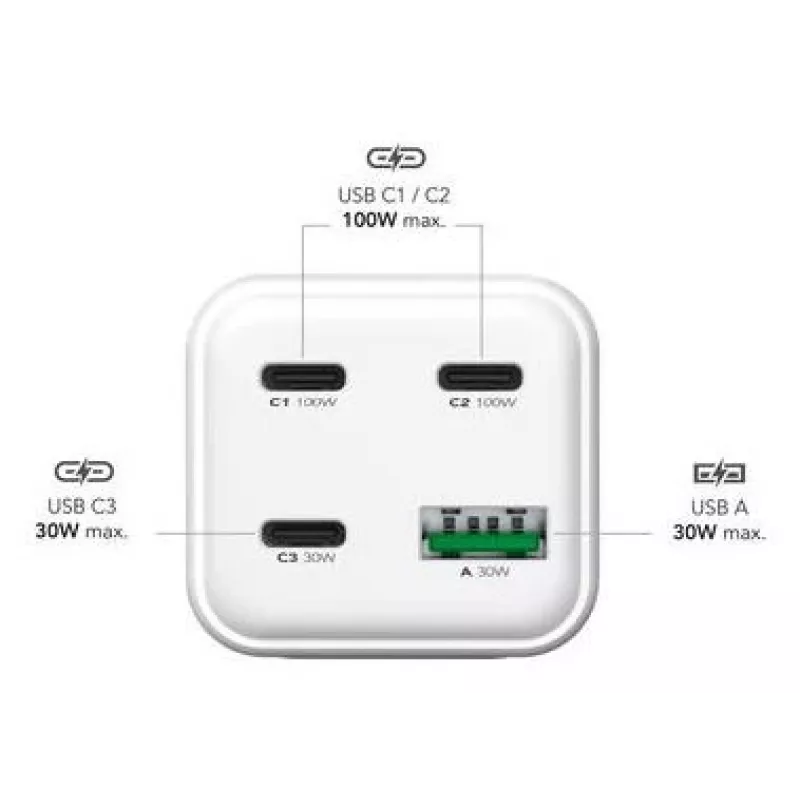 MediaRange MRMA124 mobile device charger 100W AC, 3x USB-C, 100–240V input, 1.5 m cable, White