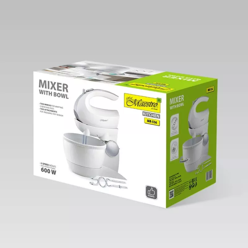 Mixer with rotating bowl Maestro MR-556 — countertop planetary mixer, rotating stainless bowl, multiple speed settings