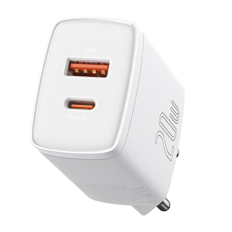 Wall charger Baseus Compact 1x USB-A + 1x USB-C 3A, compact travel adapter