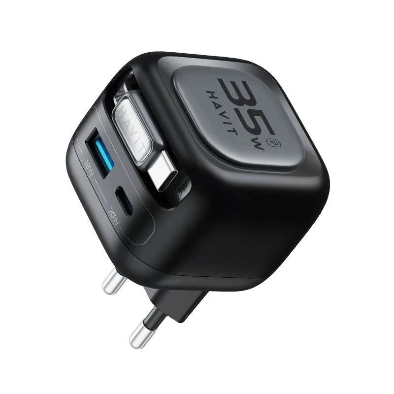 GaN travel charger Havit UC250 A-EU 20V 1xUSB-C 0.7m black