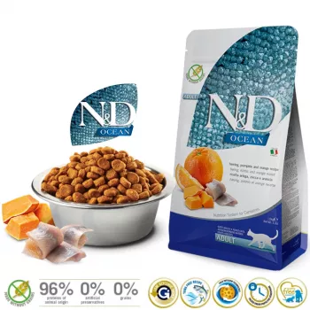Dry cat food Farmina Herring Pumpkin Orange Adult 1.5 kg — 44% protein, 20% fat, gluten & soy free