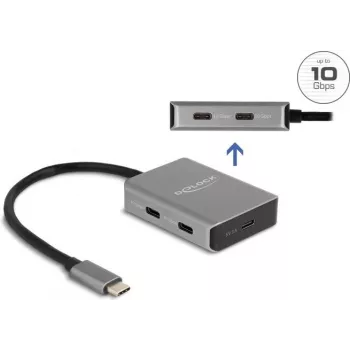 USB Type-C Hub DeLOCK 64249 10000 Mbit/s Black Grey