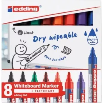 Whiteboard marker Edding 4-360-8-S2999, 1.5–3 mm nib, assorted colors, pack of 8