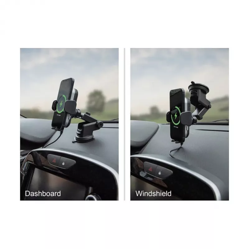 Active car holder DELOCK 66939 for mobile phones — suction cup mount, Black/Grey, wireless charging compatible